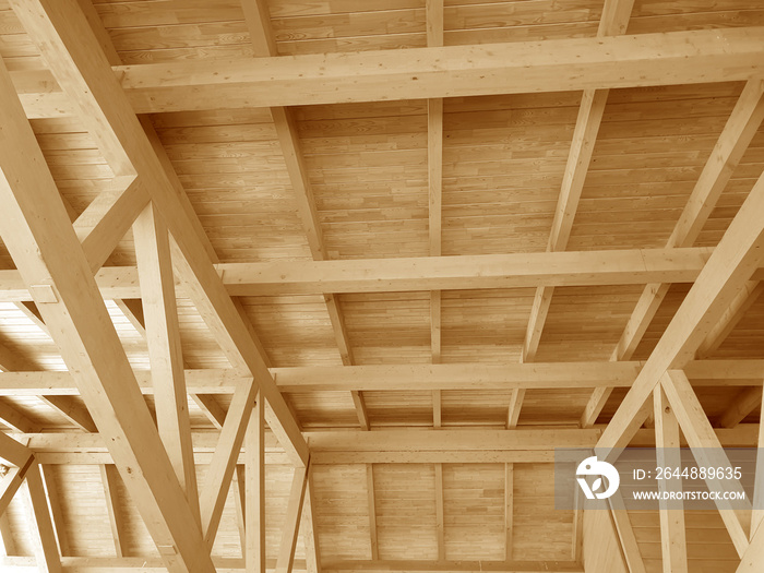 用木材建造的木制屋顶。