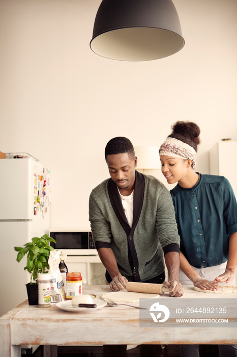 Couple cooking at home