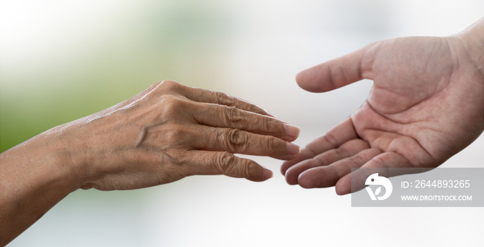 people old woman  and young hand care holding healthcare  Disabled walking with assistance