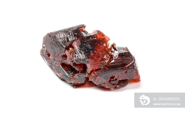 Macro mineral stone Garnet Spessartine on a white background