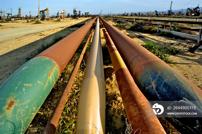 Several generations of high-pressure Natural gas Pipelines, Taft, Kern County, California