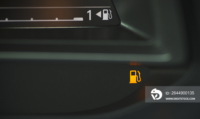 Indicator that the vehicle has no gasoline. Car dashboard.