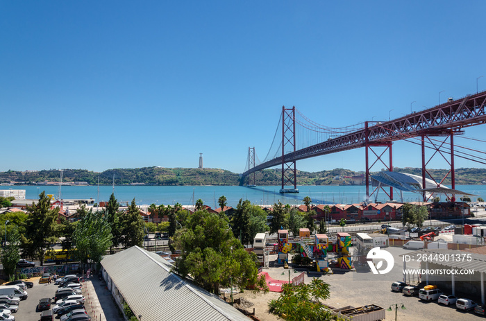 View on 25 Abril bridge,  Rio Maravila, Lx Factory, Lisbon, Portugal