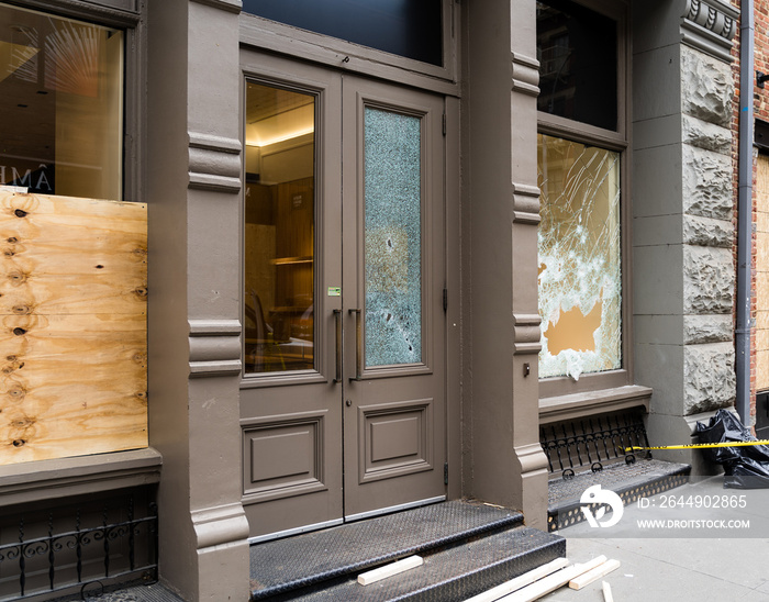 Broken store window after New York black live matters protest