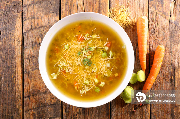 bowl of soup with pasta and vegetables