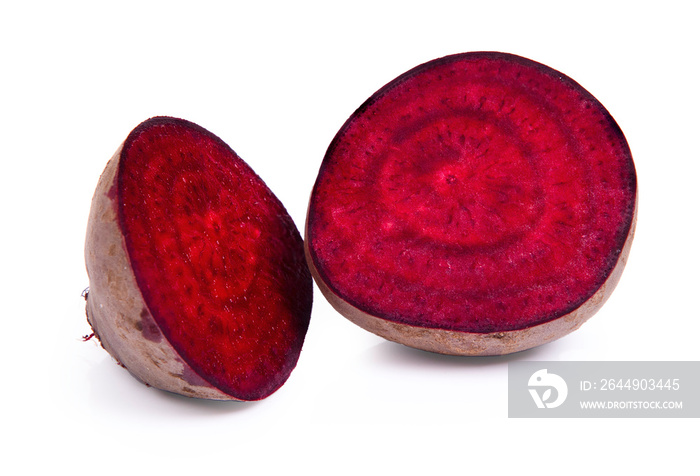 Beet on a white background. Beet fruit isolate. Side view of a beetroot against a white background.