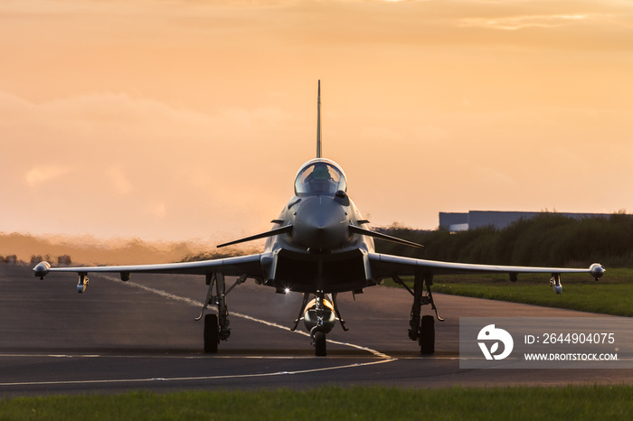 RAF Typhoon taxis out at sunset