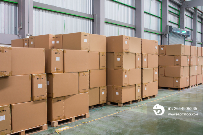 Rows of material boxes or product boxes in warehouse area.