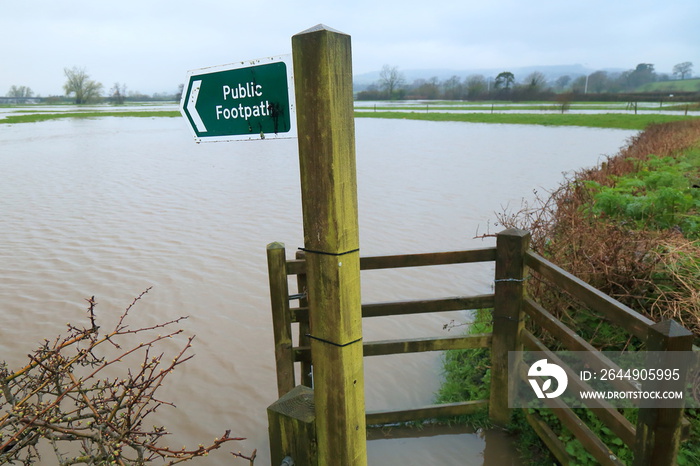 Axe Valley flooded by river Axe in East Devon