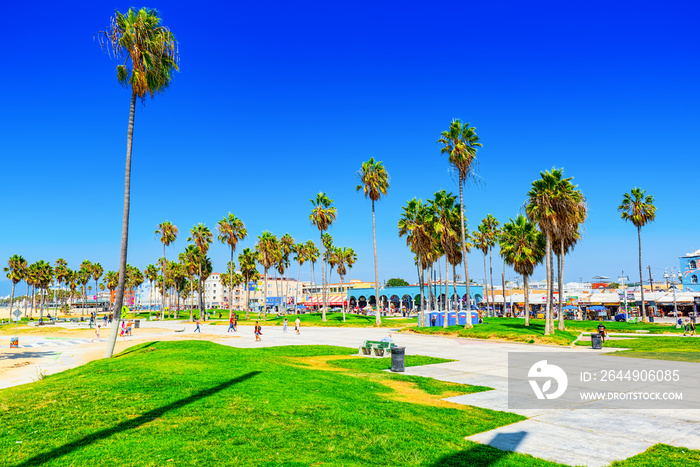 Famous Los Angeles Beach - Venice Beach with people.