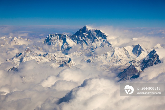 Everest mountain in the clouds