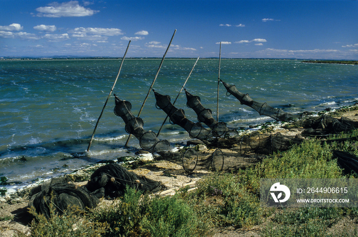 Filets de pêcheurs, Etang de l’Or,  Mauguio, Etangs de Mauguio, Hérault,  Languedoc,