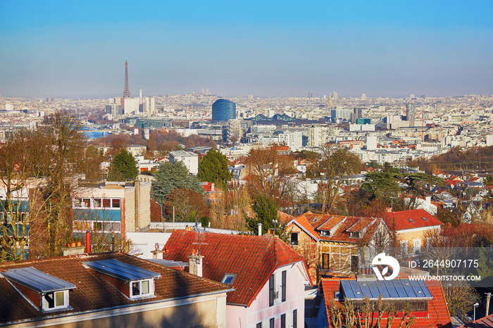 Panoramic skyline of Paris with the Eiffel tower and Sacre-Coeur cathedral