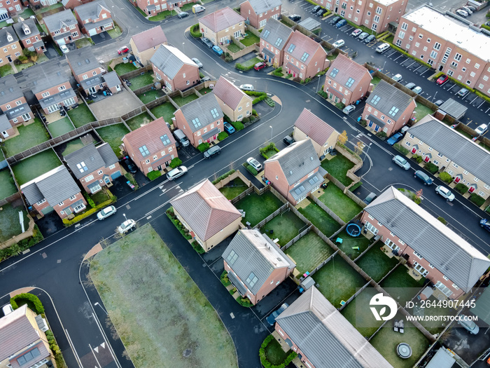 Aerial Houses Residential British England Drone Above View Summer Blue Sky Estate Agent