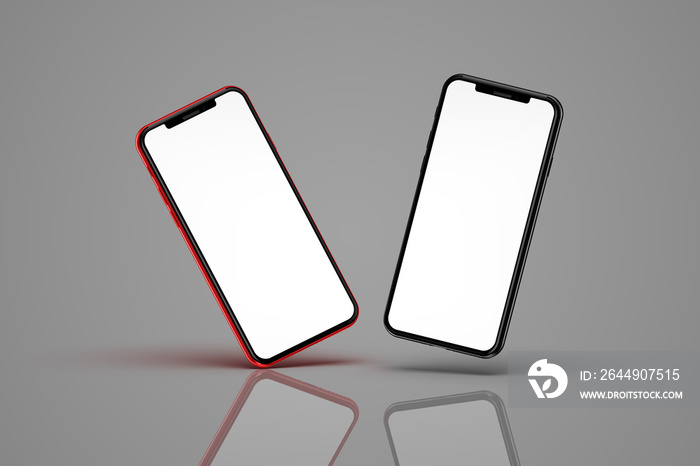 Smartphones with blank screen, isolated on dark background. Template, mockup.