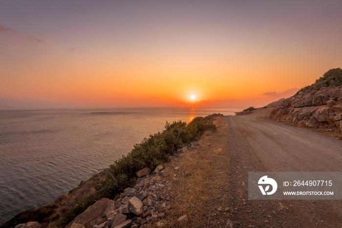 Sunrise on the island of Crete on a summer.