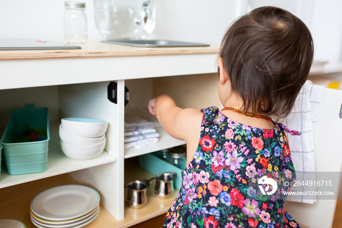 Toddler Girl with Play Kitchen