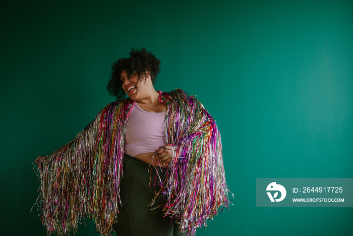 portrait of a plus size Black person dancing