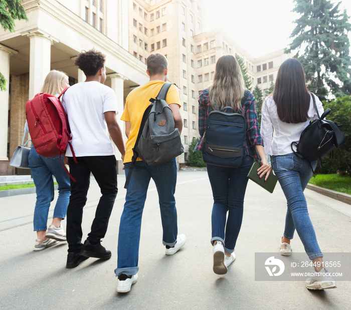 Group of students walking together in campus after studies