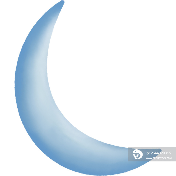 Hand painted pastel blue crescent moon clipart. Watercolor illustration isolated on transparent background.