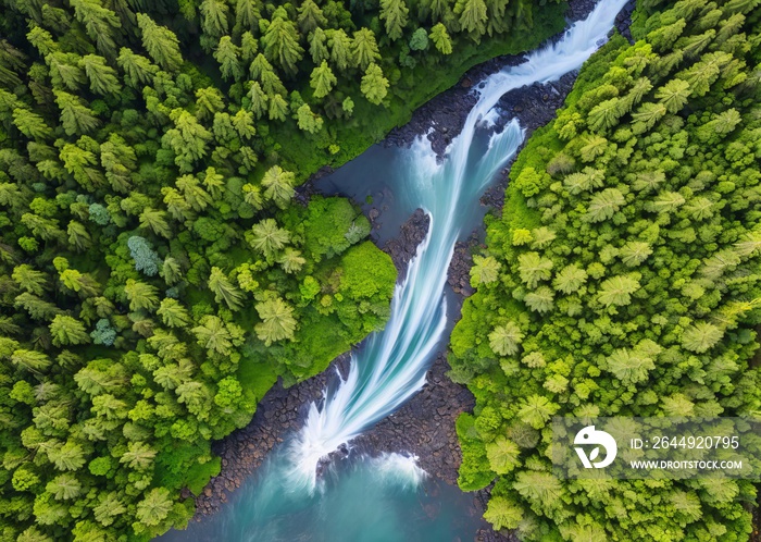 aerial view of the river in the forest