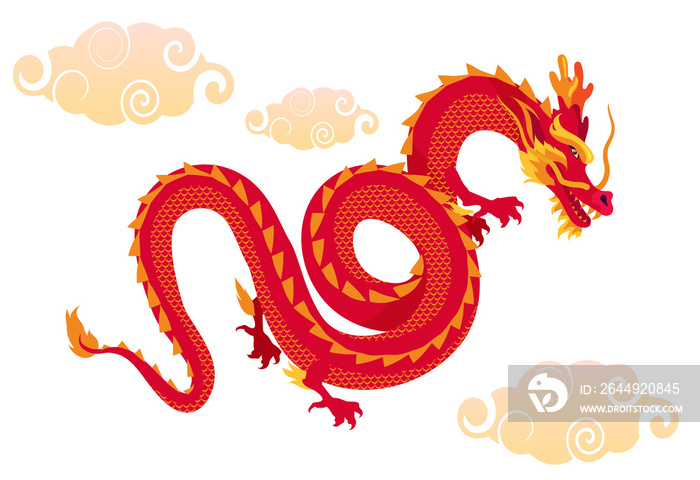 Chinese red dragon flying in the sky