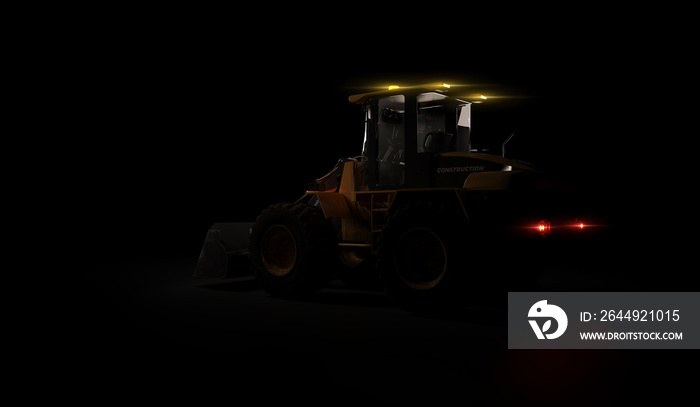 Heavy bulldozer construction equipment on black background. 3D render