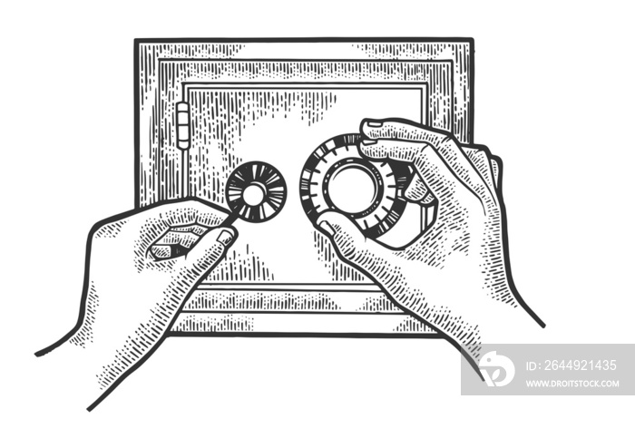 Hands hack safe sketch PNG illustration with transparent background