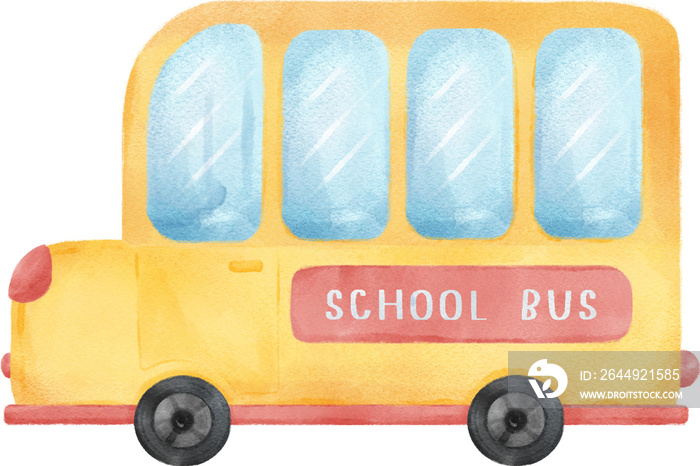 cute watercolor yellow school bus back to school hand painting illustration