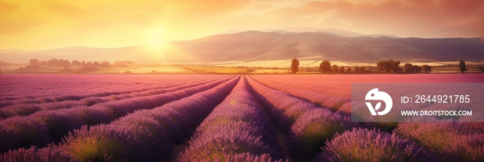 Stunning landscape featuring a lavender field at sunset