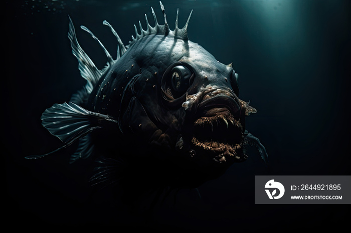 An angler fish in the deep sea