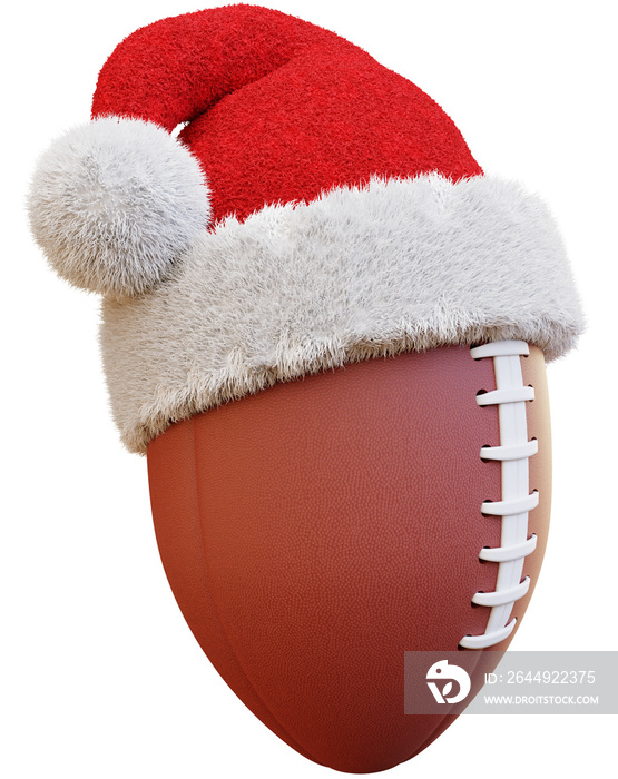 Santa Claus Hat with NFL Football soccer ball, Rugby Ball,  PNG Transparent 3D Illustration