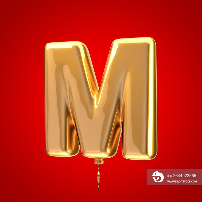 Gold balloon font letter M uppercase