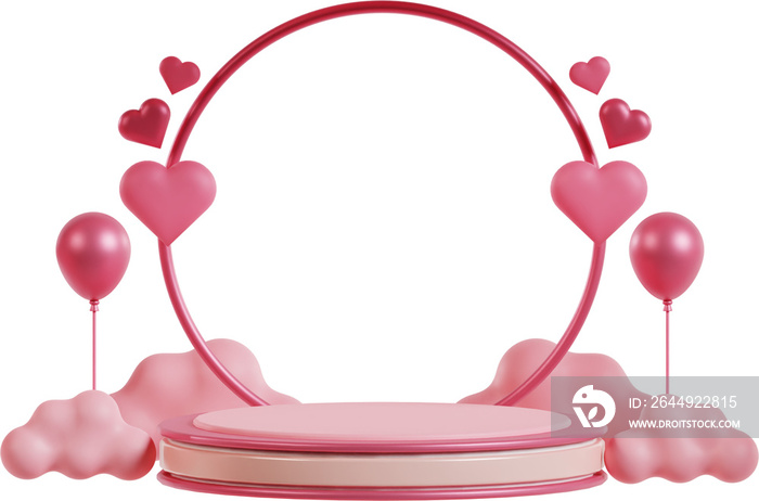 3d podium heart platform, happy valentine pink love display stage illustration