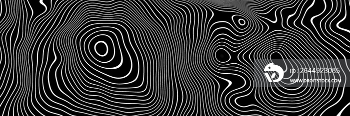 3D rendering. Abstract black and white mountain contour lines. Topographic terrain.