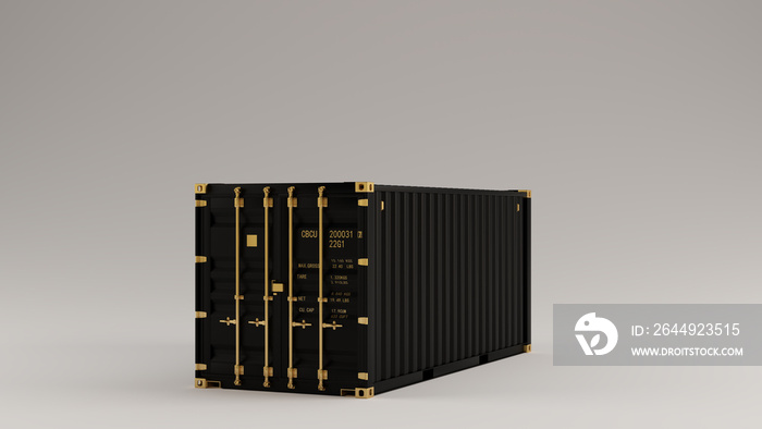 Black with Gold Detail Intermodal Cargo Container 3 Quarter Left View 3d illustration 3d render