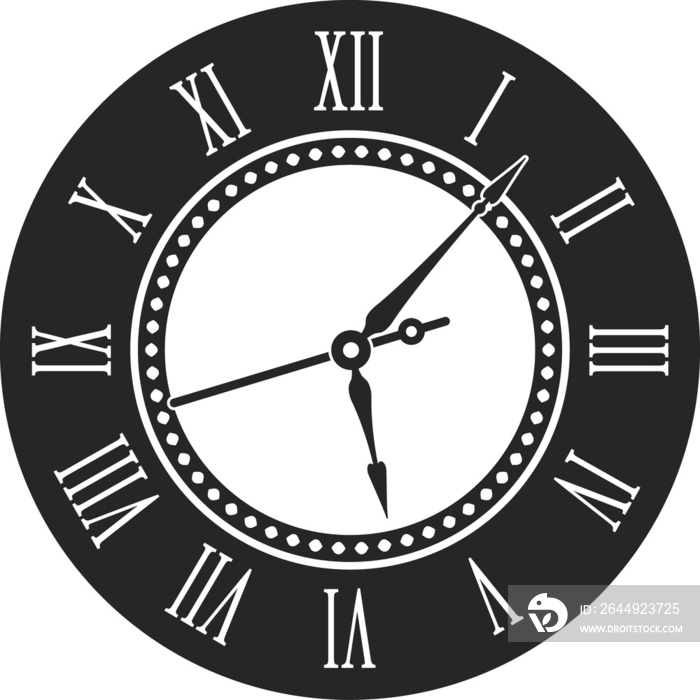 Time design, clock with roman numerals isolated