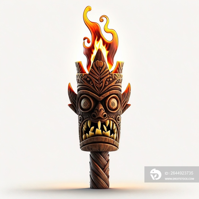 Ceremonial statue torch with flames isolated on a white background