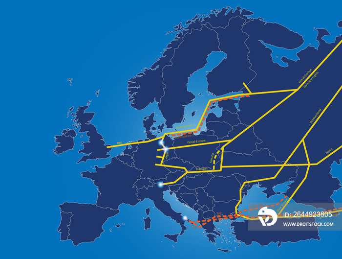 map of the main gas pipelines from russia to europe