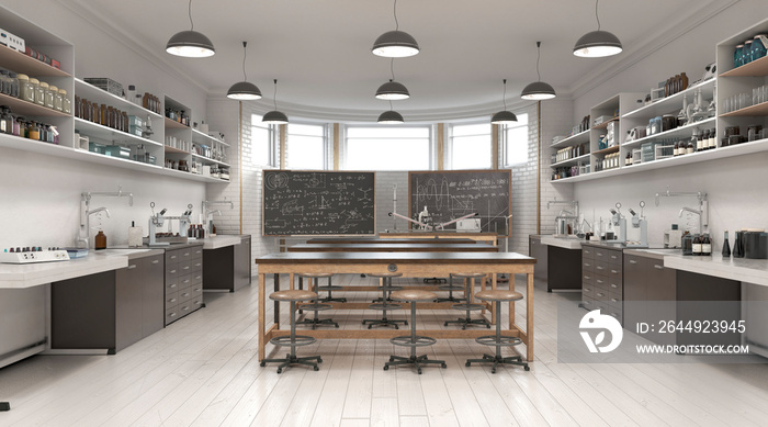 Old laboratory classroom . High school. 3d illustration