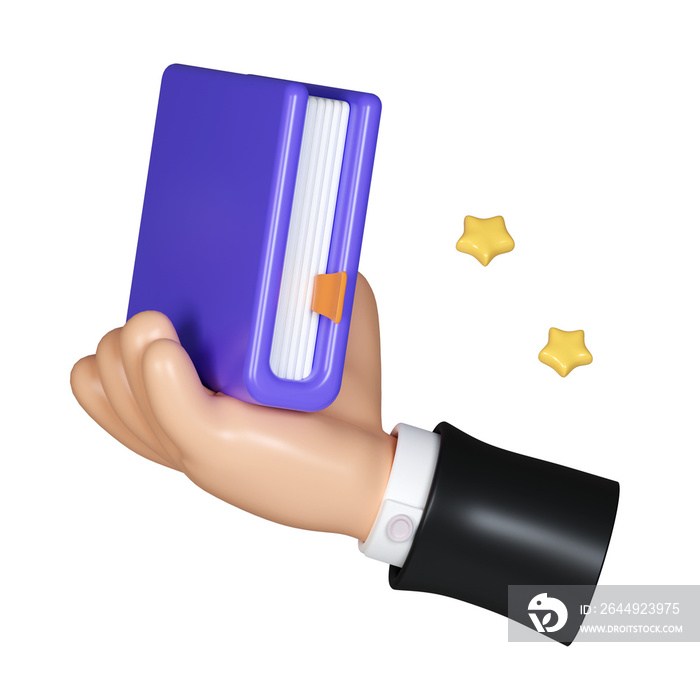 education concept with hand giving book. 3d rendering illustration. Clipping path of each  included.