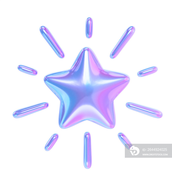 3d star rays holographic . transparent background