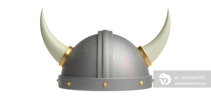 Viking helmet with horns isolated cutout against white background. 3d illustration