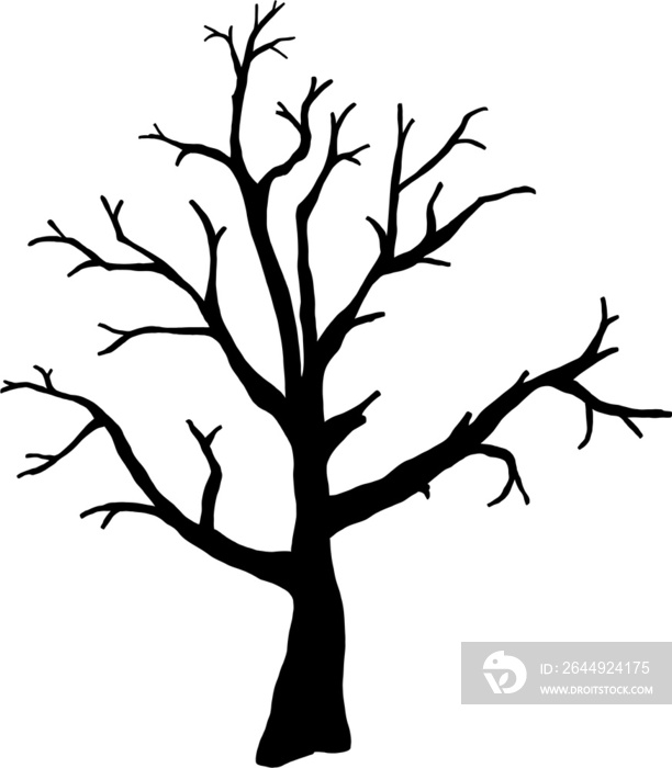 simplicity halloween dead tree freehand drawing silhouette flat design.