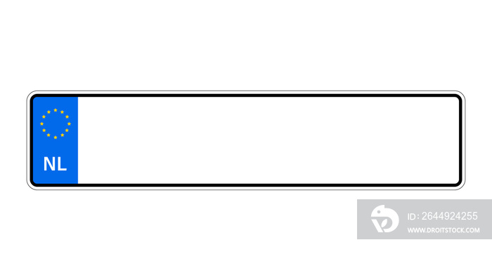 Vehicle registration plates of Netherlands. EU country identifier. blue band on license plates.  illustration.