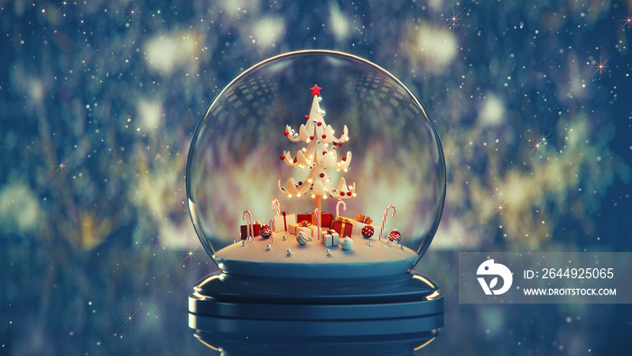 Christmas snowglobe and fireworks 3D render