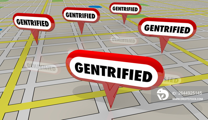 Gentrified Neighborhoods Gentrification Map Pins 3d Illustration