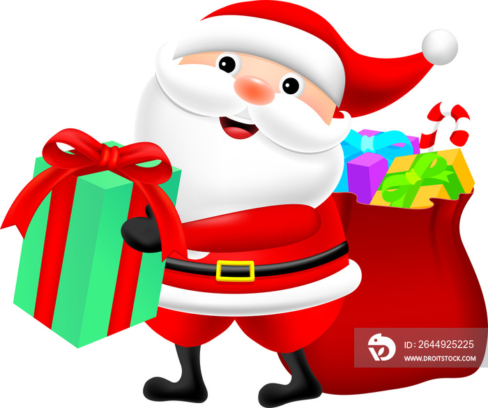 Cute santa claus holding Christmas Gift. Merry Christmas and happy new year concept.