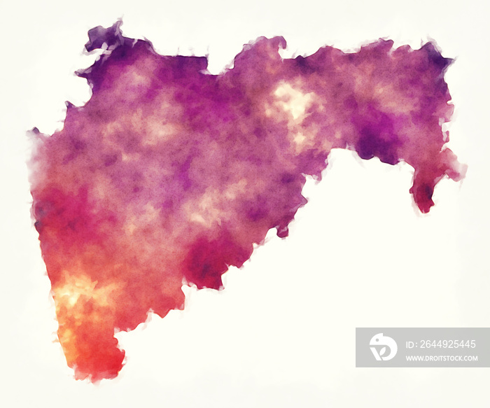 Maharashtra federal state watercolor map of India in front of a white background