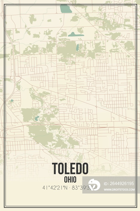 Retro US city map of Toledo, Ohio. Vintage street map.